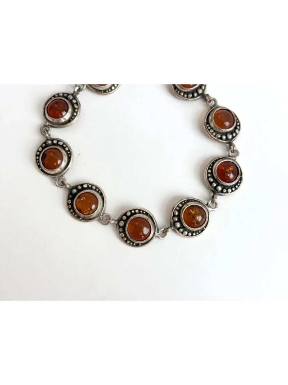 Natural Baltic Amber Modernist Chainlink Sterling Silver 925 Vintage Bracelet